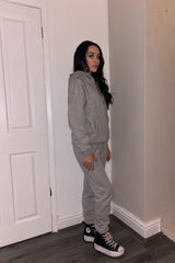 Grey Marl Oversized Hoodie & High Waisted Seam Front Cuffed Joggers Loungewear Set - Martha
