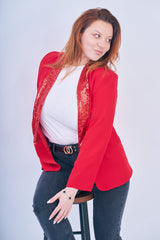 Red Sequin Lapel Blazer - Ever