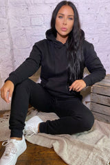 Black Hoodie Cuffed Joggers Loungewear Set - Bellamy