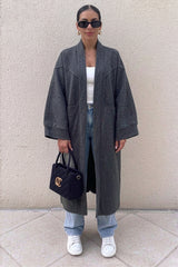Charcoal Oversized Longline Open Front Coat-Fyona