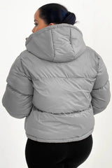 Grey Hooded Drawstring Cropped Puffer Jacket - Stacey