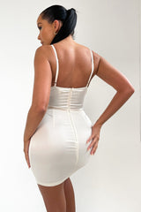 Cream Strappy Silk Bodycon Mini Dress - Keely