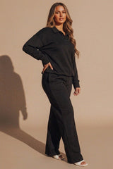 Black Oversized Long Sleeve Rugby Top and Trouser Co Ord Set - Marizel
