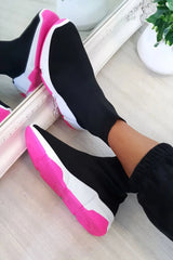 Fuchsia Knit Slip-On Sock Trainer Sneakers with Sole Detail – Bella