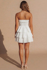 White Broderie Bandeau Tiered Mini Dress - Moina