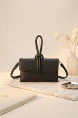 Black Textured Loop Handle Shoulder Bag - Elara
