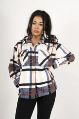 Blush Check Print Oversized Button Up Pocket Shacket - Bella