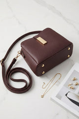 Brown Faux Leather Gold Detail Shoulder Bag - Polina