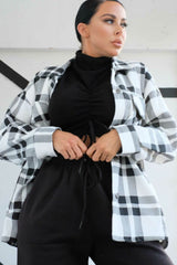Black Check Print Oversized Button Up Pocket Shacket - Isabella