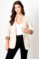 Beige Leopard Lined Blazer - Emma
