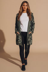 Khaki Camo Hooded Longline Parka  Cardigan - Army
