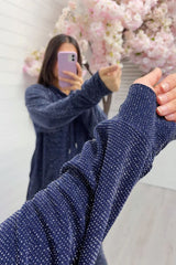 Navy Sparkle Knit Hoodie Loungewear Set – Maren