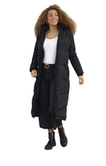 Black Longline Faux Fur Trim Puffer Jacket - Kiera
