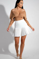 Camel Ribbed Off The Shoulder Crop Top - Kourt