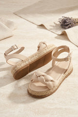 Nude Braided Strap Espadrille Flatform Sandals - Clona