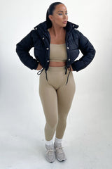 Black High Neck Padded Cropped Puffer Jacket - Khlo