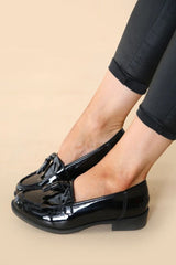 Black Patent Slip On Flat form Loafer Shoes With Tassel - Elysia