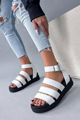 White Gladiator Style Flat Sandals - Zarina