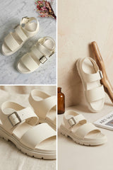 White Buckle Strap Gladiator Sandals - Estrella