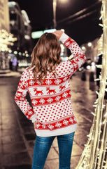 Cream Reindeer And Snowflake Print Long Sleeve Knit Christmas Jumper - Holly