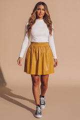 Mustard Faux Leather High Waisted Mini Skirt - Luxio