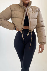 Stone High Neck Padded Cropped Puffer Jacket - Khlo