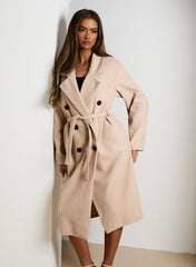 Stone Double Breasted Black Button Detail Belted Trench Coat - Eliana