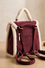 Wine Borg Trim Faux Fur Backpack - Amara
