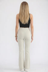 Beige High Waisted Wide Band Flared Activewear Leggings-Mina
