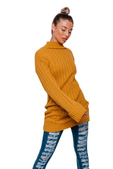 Mustard Ribbed Turtleneck Jumper with Long Sleeves- Simc