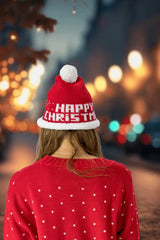 Red & White 'Happy Christmas' Knitted Santa Cap- Ovla