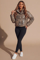 Leopard Sequin High Neck Padded Cropped Puffer Jacket - Khlon