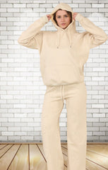 Beige Oversized Crucifix Cross Hoodie With Wide Leg Trouser - Maren
