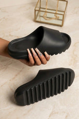 Black Tread Detail Rubber Flatform Sliders - Marion