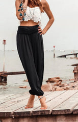 Black High Waisted Slouchy Harem Trousers - Alaya