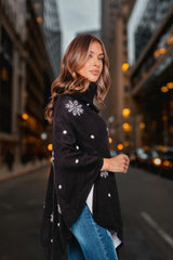 Black Pom Pom Merry Christmas knitted Poncho - Aviva