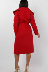 Red Waterfall Duster Belted Long Coat - Pola