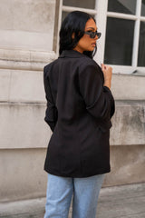Black Long Sleeve Pocket Blazer - Tenely