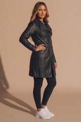 Black Faux Leather Belted Biker Coat - Mich