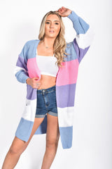 Blue Colour Block Longline Cardigan - Serenzia