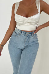 Cream Ruched Sweetheart Style Top - Kourt