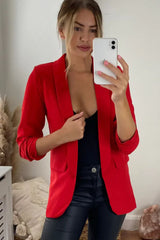 Red Long Sleeve Pocket Blazer - Tenely