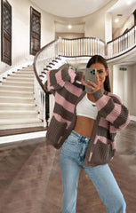 Pink Striped Chunky Knit Oversized Cardigan - Lottie