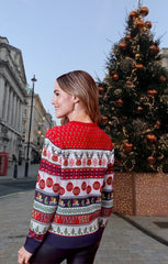 Red Multi ‘Ho Ho Ho’ Reindeer Print Christmas Jumper - Tinsley