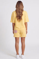 Yellow Oversized T-Shirt & Shorts Co-Ord Set With Pink Pocket Detail- Uirelan