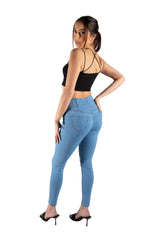 Light Blue High Waisted Button Detail Skinny Jeans – Mia