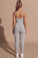 Grey Strappy Sleeveless Unitard Jumpsuit - Claza
