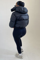 Black Padded Zip Up Hooded Puffer Coat - Flo