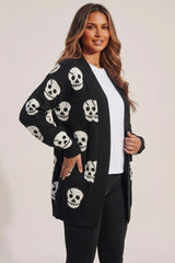 Black Halloween Skull Print Cardigan - Coin
