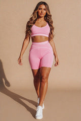 Pink Contour Seamless Sports Bra & Cycling Shorts Set- Giana
